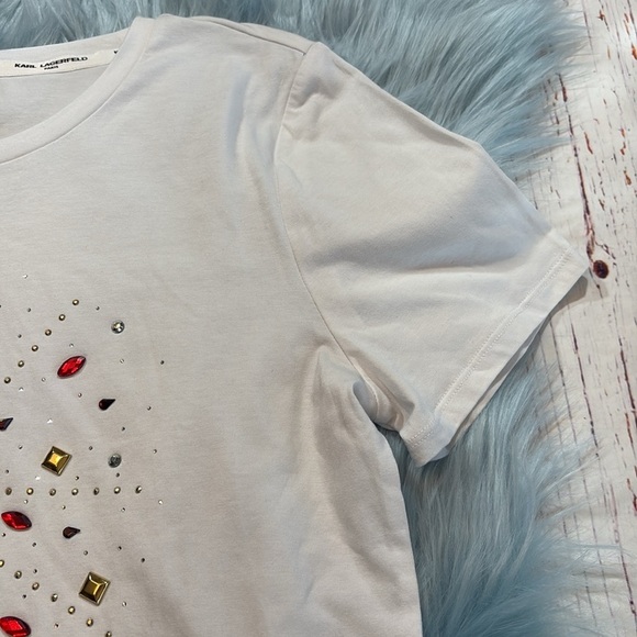 Karl Lagerfeld Paris Heart Patch Embellished Logo Tee sz S - Picture 5 of 12